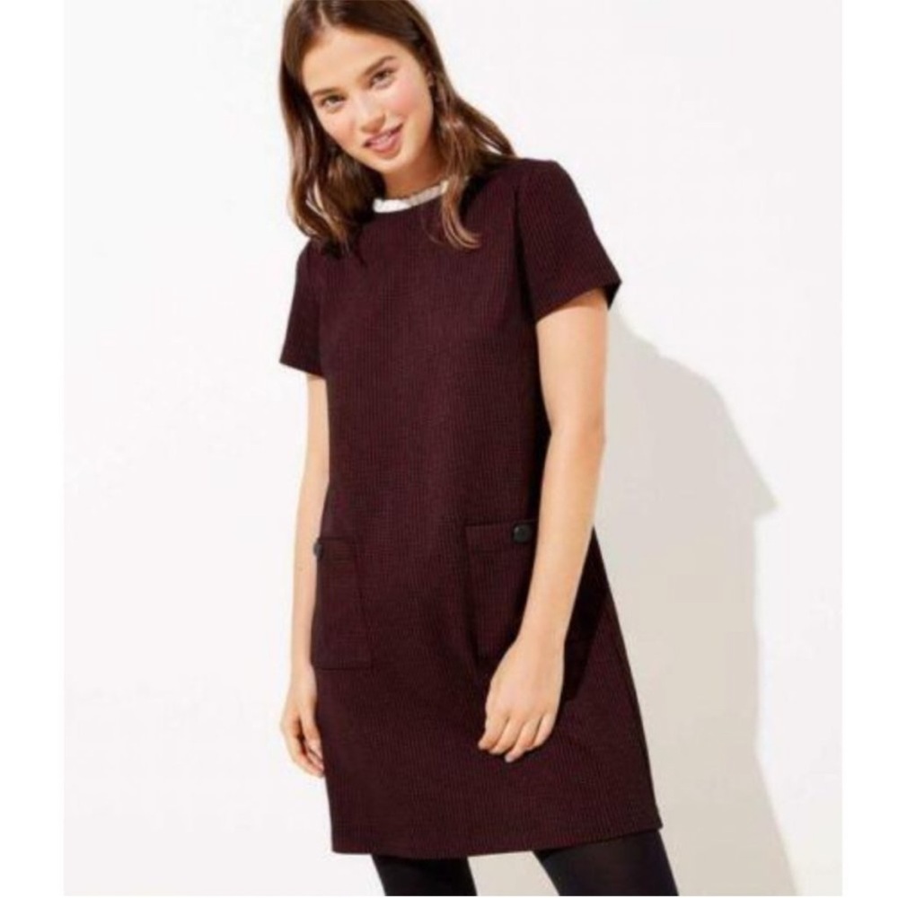 LOFT Burgundy Textured Mini Dress – Women’s XL – Chic Everyday Fall Style